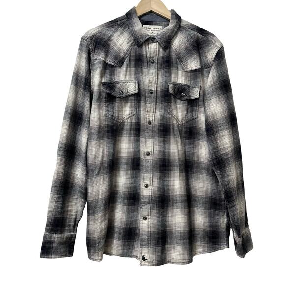 Cody James Mens Plaid Flannel Western Button Up Shirt Size L Black White Ranch - Picture 1 of 8